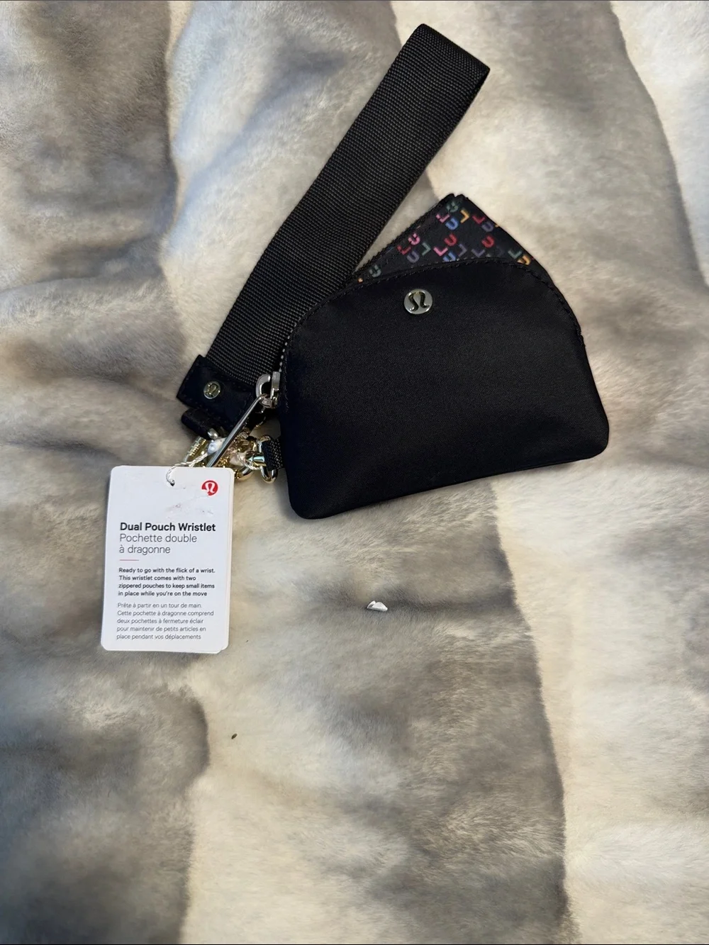 lululemon athletica Black Dual Pouch Wristlet with Multicolor Interior